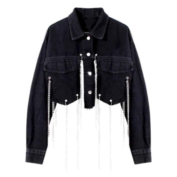 Ladyloom™ - Stylische Denim-Jacke mit Kettenfransen und hohlem Rücken
