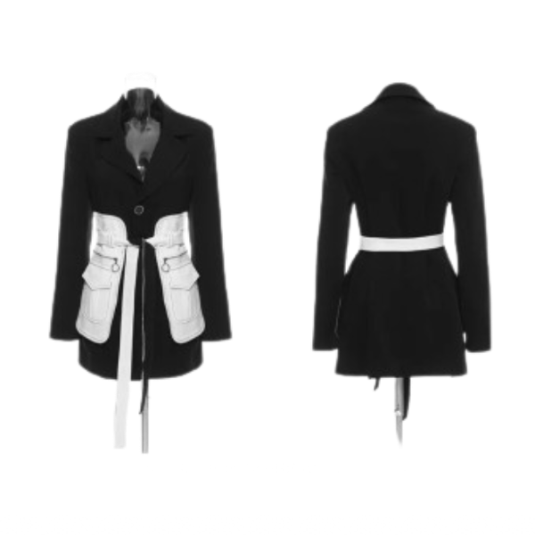Ladyloom™ - Schwarzer Blazer mit weißem Gürtel und Taschen