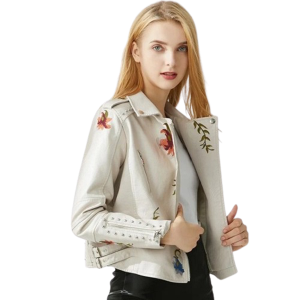 Ladyloom™ Bestickte Lederjacke – Deine florale Statement-Jacke