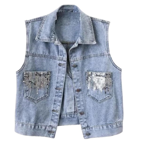 Ladyloom™ Pailletten-Denim-Weste – Dein glamouröser Statement-Look