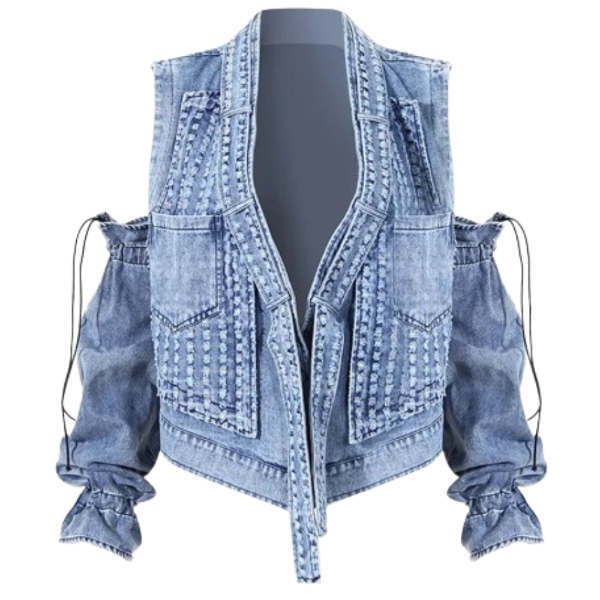 Ladyloom™ Denim Weste mit abnehmbaren Ärmeln und einzigartigem Design