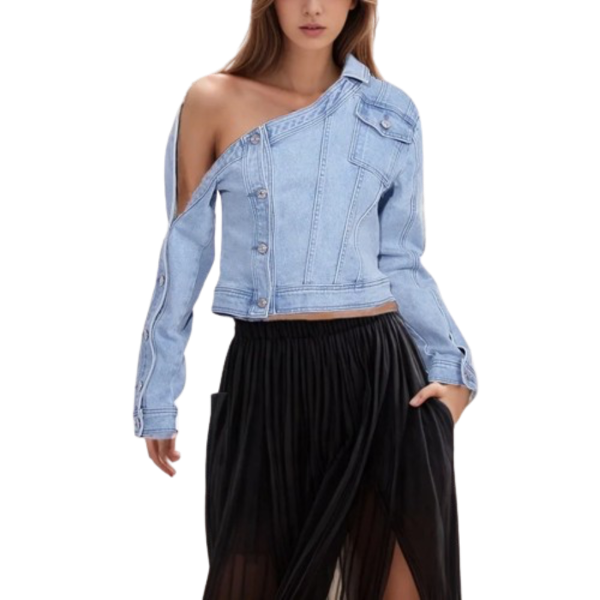 Ladyloom™ - Asymmetrische Off-Shoulder Denimjacke