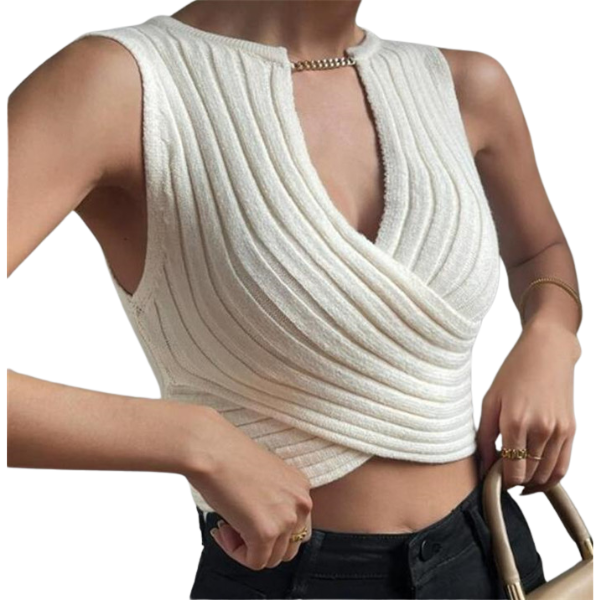 Ladyloom TM - Elegant Cross-Knit Crop Top