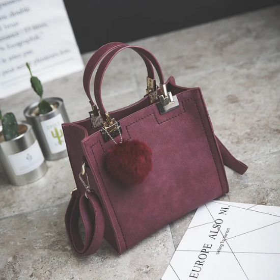 Ladyloom™ Quadratische Alltags-Schultertasche mit Pompom
