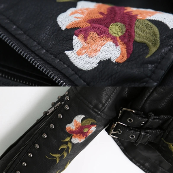 Ladyloom™ Bestickte Lederjacke – Deine florale Statement-Jacke