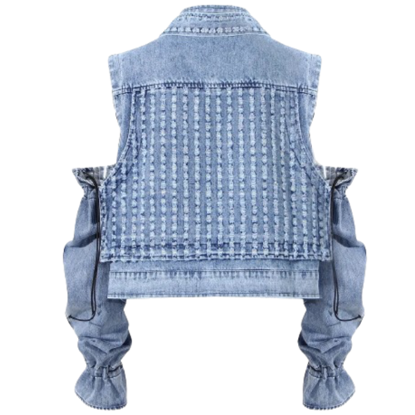 Ladyloom™ Denim Weste mit abnehmbaren Ärmeln und einzigartigem Design