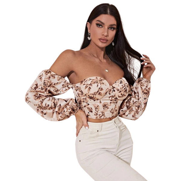 Ladyloom TM - Floral Eleganz Off-Shoulder Crop Top