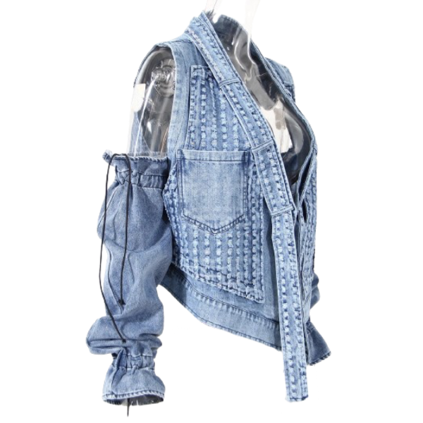 Ladyloom™ Denim Weste mit abnehmbaren Ärmeln und einzigartigem Design