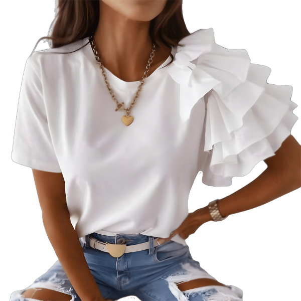 Ladyloom TM Asymmetrisches Rüschen-T-Shirt