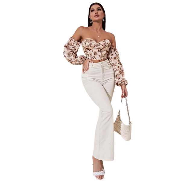 Ladyloom TM - Floral Eleganz Off-Shoulder Crop Top