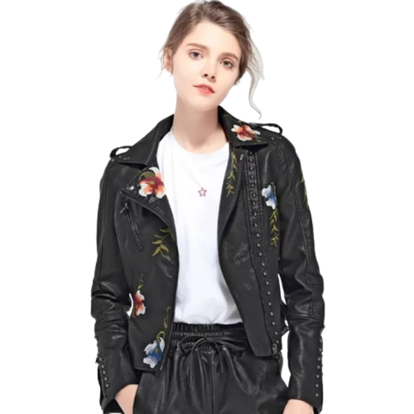 Ladyloom™ Bestickte Lederjacke – Deine florale Statement-Jacke