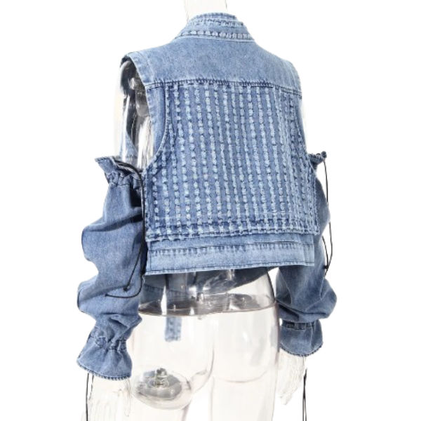 Ladyloom™ Denim Weste mit abnehmbaren Ärmeln und einzigartigem Design