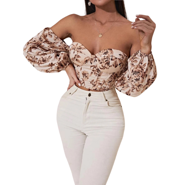 Ladyloom TM - Floral Eleganz Off-Shoulder Crop Top