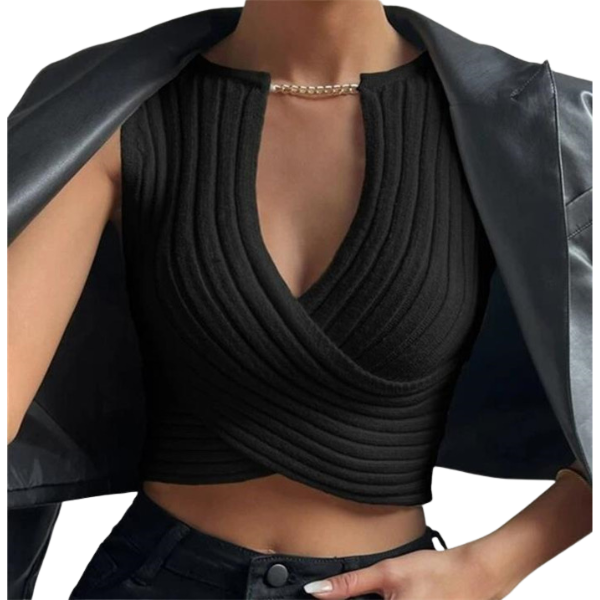 Ladyloom TM - Elegant Cross-Knit Crop Top