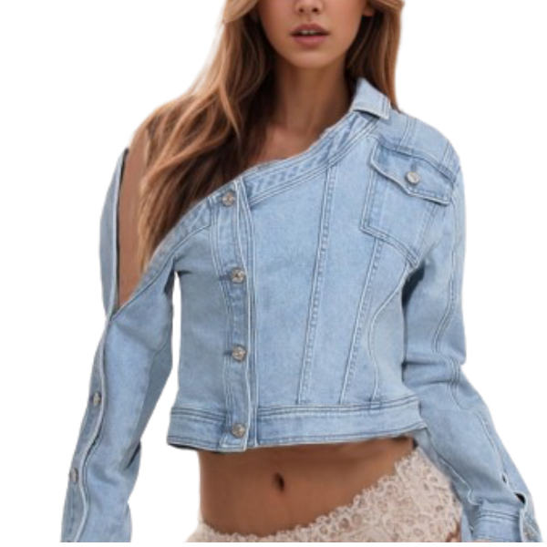 Ladyloom™ - Asymmetrische Off-Shoulder Denimjacke