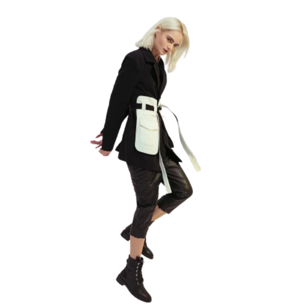 Ladyloom™ - Schwarzer Blazer mit weißem Gürtel und Taschen