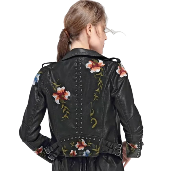 Ladyloom™ Bestickte Lederjacke – Deine florale Statement-Jacke
