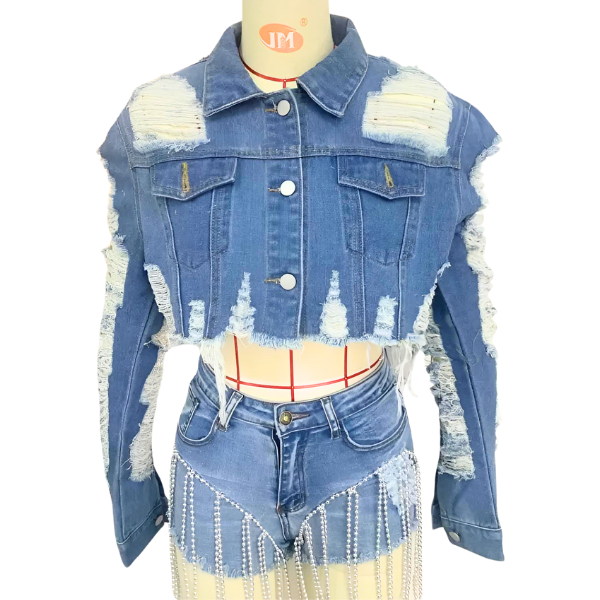 Ladyloom™ Distressed Denim Crop Jacket