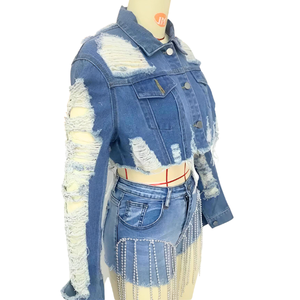 Ladyloom™ Distressed Denim Crop Jacket