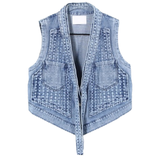 Ladyloom™ Denim Weste mit abnehmbaren Ärmeln und einzigartigem Design