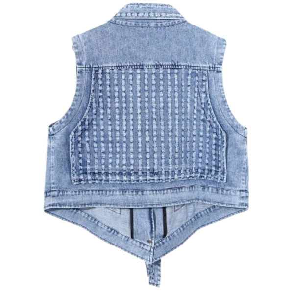 Ladyloom™ Denim Weste mit abnehmbaren Ärmeln und einzigartigem Design