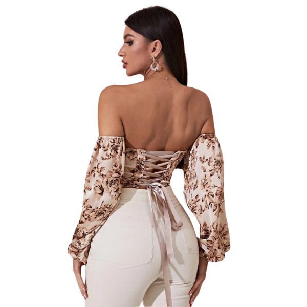 Ladyloom TM - Floral Eleganz Off-Shoulder Crop Top