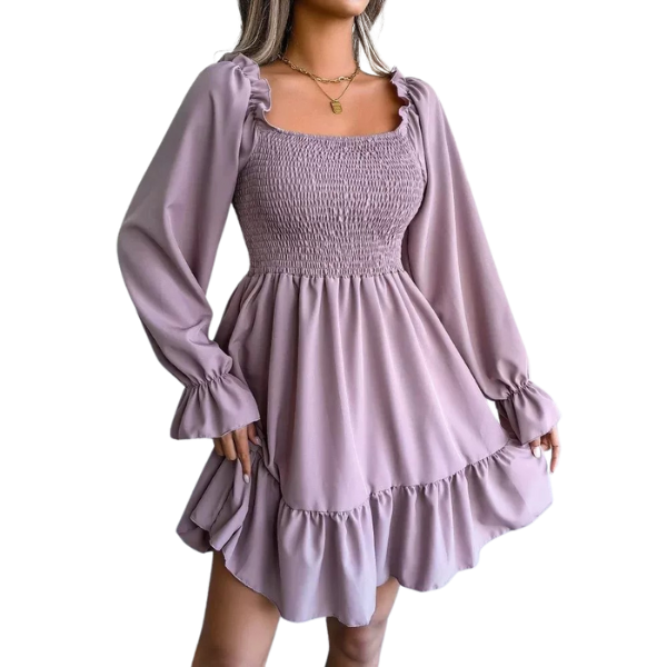 Ladyloom TM - Rüschen-Detail Kleid mit langen Ärmeln