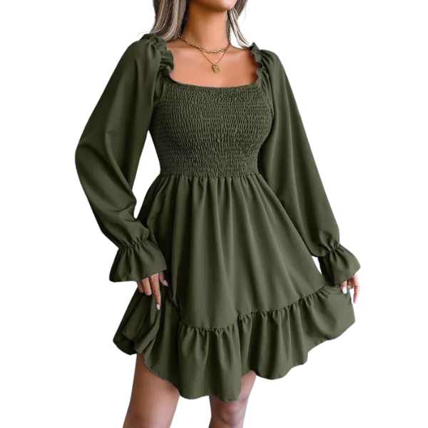 Ladyloom TM - Rüschen-Detail Kleid mit langen Ärmeln