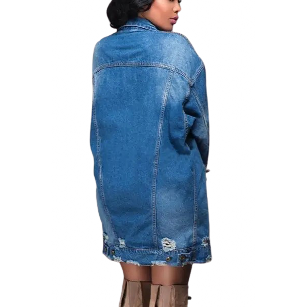 Ladyloom TM Denim Longline Jacke mit Destroyed Details