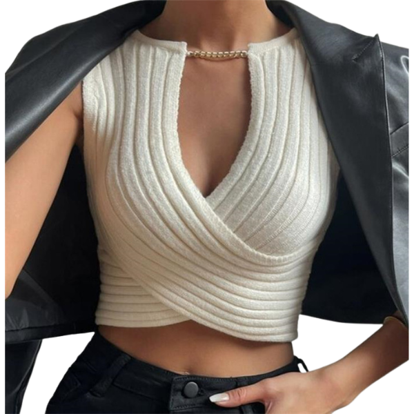 Ladyloom TM - Elegant Cross-Knit Crop Top