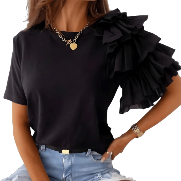 Ladyloom TM Asymmetrisches Rüschen-T-Shirt