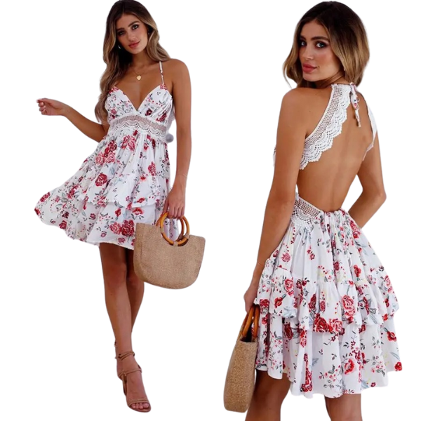 Ladyloom TM - Spitzenbesetztes Rückenfreies Sommerkleid