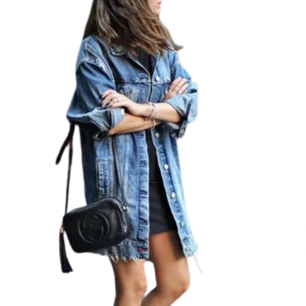 Ladyloom TM Denim Longline Jacke mit Destroyed Details