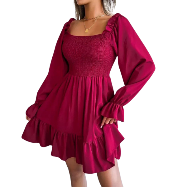 Ladyloom TM - Rüschen-Detail Kleid mit langen Ärmeln