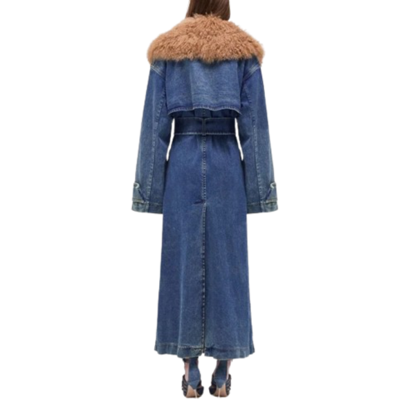 Ladyloom™ - Langer Denim-Mantel mit Kunstpelzkragen