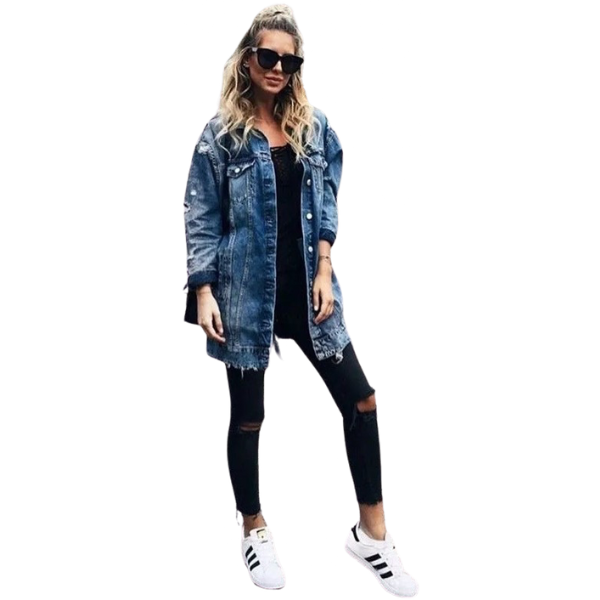 Ladyloom TM Denim Longline Jacke mit Destroyed Details