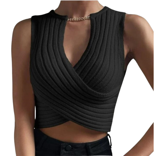 Ladyloom TM - Elegant Cross-Knit Crop Top