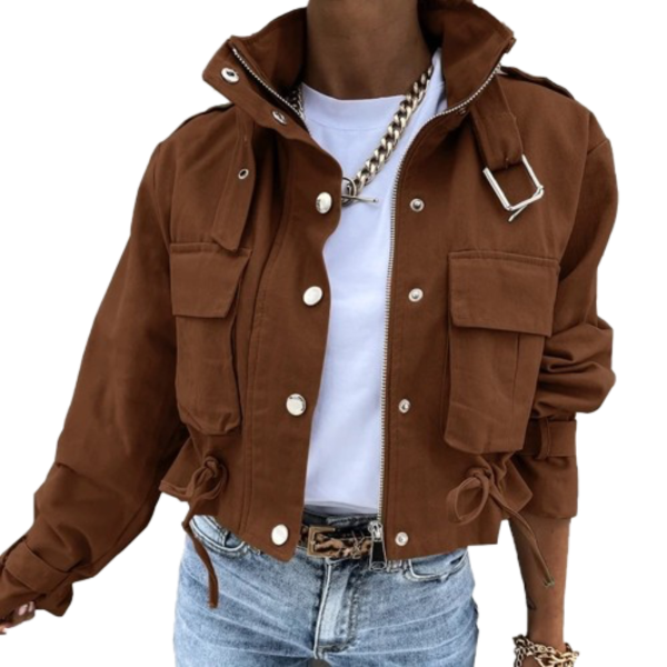Ladyloom™ - Stylish Cropped Utility Jacket with Drawstring Waist