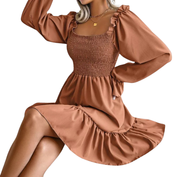 Ladyloom TM - Rüschen-Detail Kleid mit langen Ärmeln