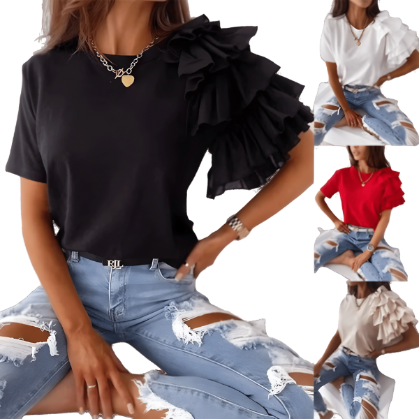 Ladyloom TM Asymmetrisches Rüschen-T-Shirt