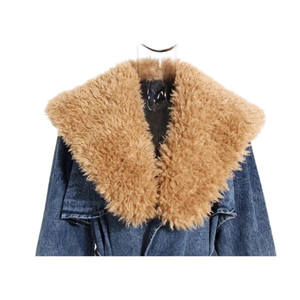 Ladyloom™ - Langer Denim-Mantel mit Kunstpelzkragen