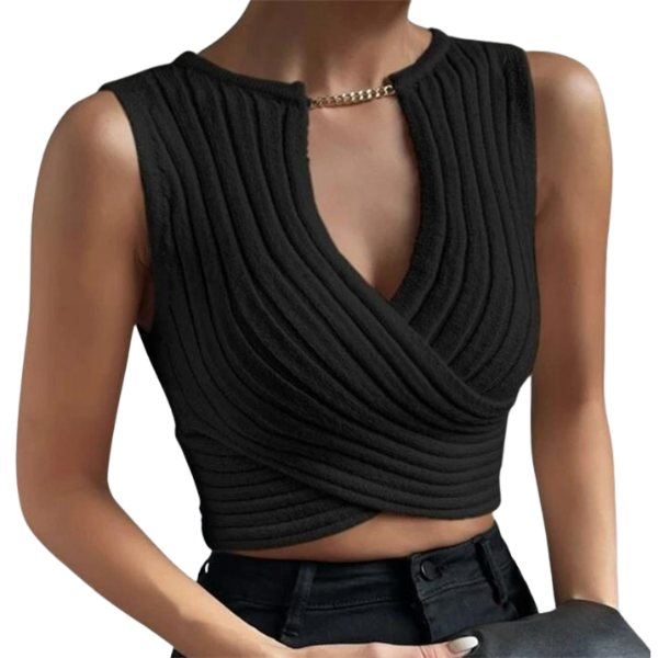 Ladyloom TM - Elegant Cross-Knit Crop Top